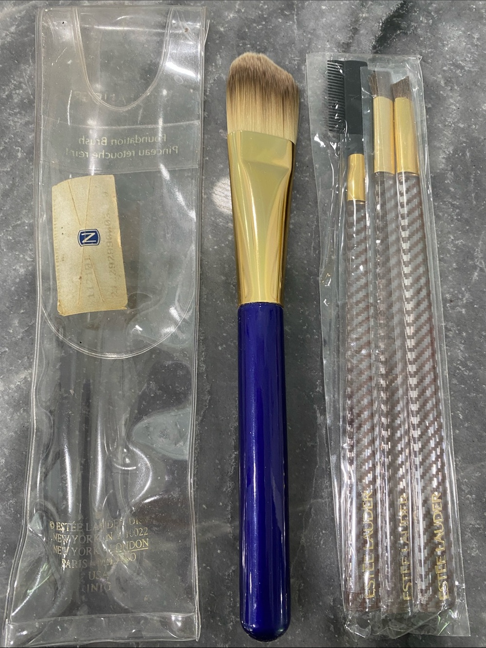 Estee Lauder Blue & Gold Face and Eye Brush Set